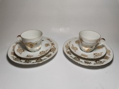 Чайный набор винтажный Bareuther Waldsassen Bavaria &quot;Золотая свадьба&quot;, с позолотой, на 2 персоны, 6 предметов, фарфор, Германия, 1960-70гг.