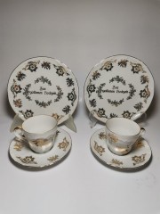 Чайный набор винтажный Bareuther Waldsassen Bavaria &quot;Золотая свадьба&quot;, с позолотой, на 2 персоны, 6 предметов, фарфор, Германия, 1960-70гг.