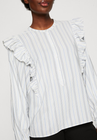 Tommy Hilfiger FRILL BLOUSE Button-down blouse ecru/blue FRILL BLOUSE Блузка на пуговицах экрю/синий