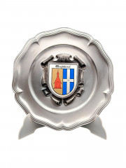 Тарелка декоративная винтажная &quot;Герб города Вагхойзель&quot; / Серия &quot;Геральдика&quot;, яркий декор, олово (95%), 23 см, Германия, 1970-80гг.