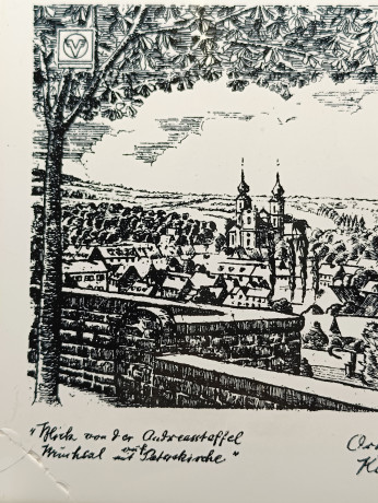 Панно декоративное винтажное Meissen с видами Германии, керамич.плитка, в оловянной раме, 16 х 16 см, ГДР, 1970-80гг.