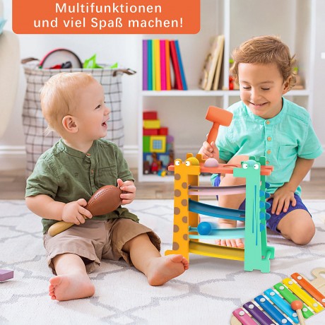 BeebeeRun 3 in 1 Kugelbahn  Xylophon  Klopfbank Giraffe Holzspielzeug 3 в 1 Marble Run Xylophone Knocker Giraffe Деревянная игрушка