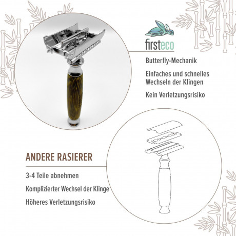 Firsteco Bambus-Nass-Rasierhobel Set 5 tlg. Бамбуковый набор безопасных бритв для влажной уборки, 5 шт.