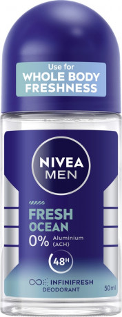 NIVEA MEN Fresh Ocean Deodorant Roll-On, 50 ml, Нивеа Мужской дезодорант ролик, морской аромат, 0% алюминия, формула INFINIFRESH, 48ч защита, 50 мл