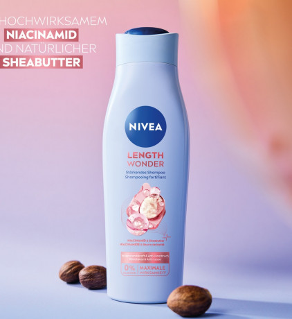 NIVEA Length Wonder Starkendes Shampoo, 250 ml, Нивеа Шампунь укрепляющий для длинных волос, ниацинамид и масло ши, против ломкости и секущихся кончиков, 250 мл