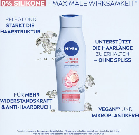 NIVEA Length Wonder Starkendes Shampoo, 250 ml, Нивеа Шампунь укрепляющий для длинных волос, ниацинамид и масло ши, против ломкости и секущихся кончиков, 250 мл