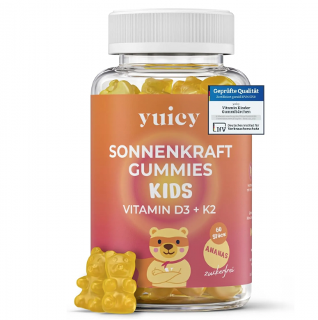 yuicy Vitamin D3 K2 Kinder Gummies ananas 180st,  Витамин D3 K2 для детей с 3 лет , жевательные витамины без сахара, веганские, ананас,  180шт