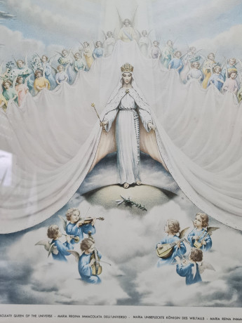 Картина винтажная "Непорочная царица Вселенной", в деревянной раме, 53 x 41 см, Германия, 1960-1970гг.