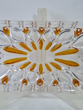 Поднос винтажный Im Stil Walther Glas, желтый декор, стекло, 30,5 x 14 x 2 см, Германия, 1960-70гг.