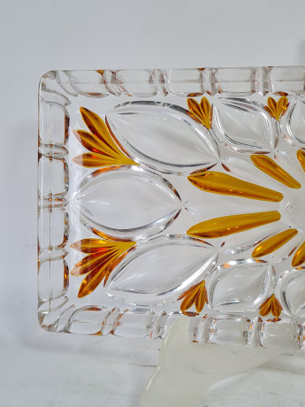 Поднос винтажный Im Stil Walther Glas, желтый декор, стекло, 30,5 x 14 x 2 см, Германия, 1960-70гг.