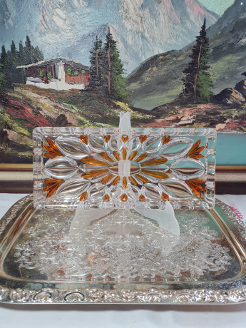 Поднос винтажный Im Stil Walther Glas, желтый декор, стекло, 30,5 x 14 x 2 см, Германия, 1960-70гг.