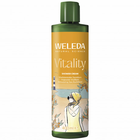 WELEDA Vitality Shower Cream Sanddorn, 400 ml, Облепиховый крем-гель для душа Vitality с грейпфрутом и мандарином, 400 мл