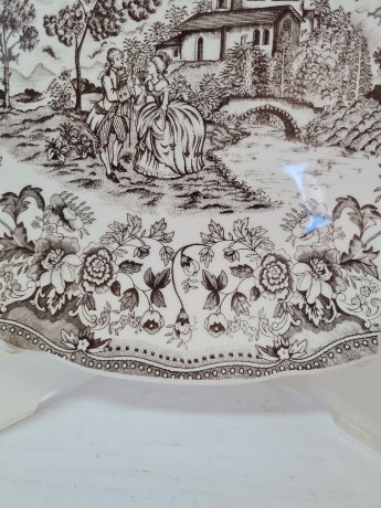 Ironstone Винтажное овальное блюдо в бело-черных тонах "Пейзаж", 32см х 25см, Англия, 1970-80гг.