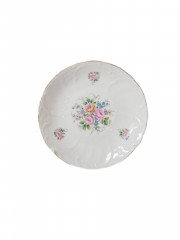 Тарелка сервировочная винтажная Seltmann Bavaria Johann Vohenstrauss с цветочным рисунком, фактурным узором и позолоченным ободком, 19,5 см, Германия, 1960-70гг.