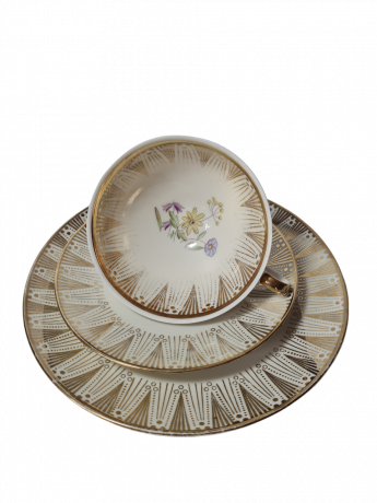 Winterling Marktleuthen Bavaria Чайное трио "Полевые цветы" c позолоченным узором, Германия, 1960-70гг.