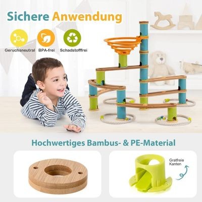 COSTWAY Murmelbahn Bambus 106 tlg. Spielzeugset Набор игрушек Marble Run Bamboo из 106 предметов