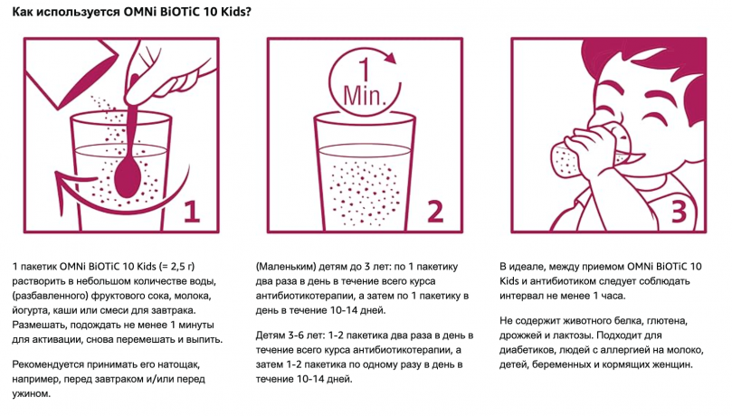 OMNI BIOTIC 10 Kids 20st, Комплекс бактерий для детей Омни Биотик 10 штаммов бактерий для микрофлоры кишечника, Германия, 20шт