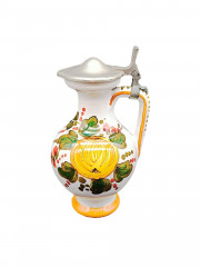 Кувшин винтажный в итальянском стиле, с изображением фруктов, с крышкой, керамика/олово, 17 х 9.5 см, Германия, 1970-80гг.