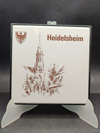 Панно декоративное винтажное "Хайдельсхайм", керамич.плитка, в оловянной раме, 16 х 16 см, Германия, 1970-80гг. 