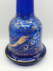 Колба (ваза) для кальяна персидская большая "Султан", кобаль с позолоченной росписью, стекло, Иран, 1930-60гг.