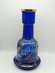 Колба (ваза) для кальяна персидская большая "Султан", кобаль с позолоченной росписью, стекло, Иран, 1930-60гг.