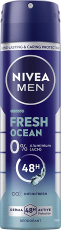 NIVEA MEN Fresh Ocean Deodorant Spray, 150 ml, Нивеа Мужской дезодорант спрей, морской аромат, 0% алюминия, формула INFINIFRESH, 48ч защита, 150 мл