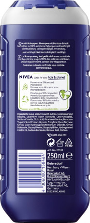 NIVEA MEN Anti Schuppen Shampoo, 250 ml, Нивеа Мужской шампунь против перхоти, экстракт бамбука, до 100% удаление перхоти, 250 мл