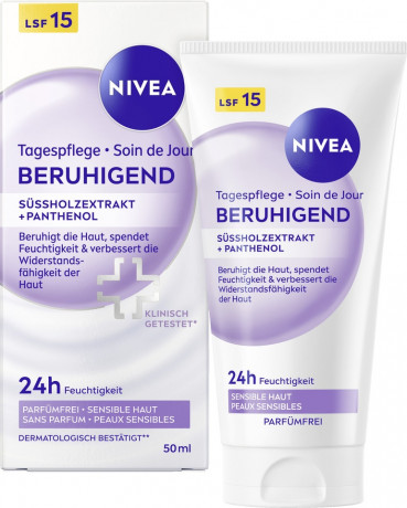 NIVEA Tagespflege beruhigend sensible Haut, 50 ml, Нивеа дневной крем SPF 15 пантенол, экстракт солодки, масло ши успокаивающий 50 мл