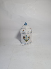 Банка с крышкой для хранения винтажная, серая керамика с красочными изображениями птиц и цветов, 19 x 10,5 см, Дания, 1960-70гг.