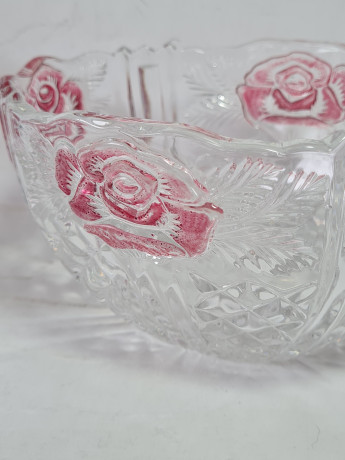 Набор вазочек винтажных Anna Hutte, с красным декором, хрусталь, 2 шт., Германия, 1960-70гг.