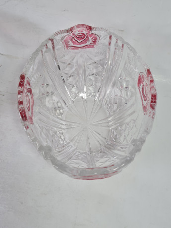 Набор вазочек винтажных Anna Hutte, с красным декором, хрусталь, 2 шт., Германия, 1960-70гг.