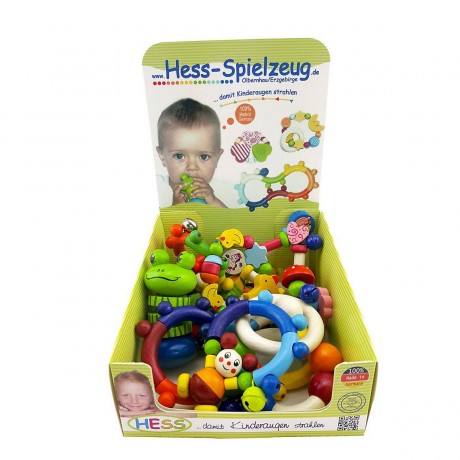 HESS Babyspielzeug Display mit 12 Motorikrasseln Витрина для детских игрушек с 12 моторизованными погремушками.