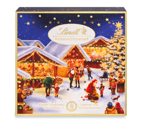 Lindt Mini-Tisch-Adventskalender Weihnachtsmarkt 3Stk Линдт Адвент Календарь 2023 Рождественская ярмарка, 24 конфеты, 3 коробки по 115 грамм (345 грамм)