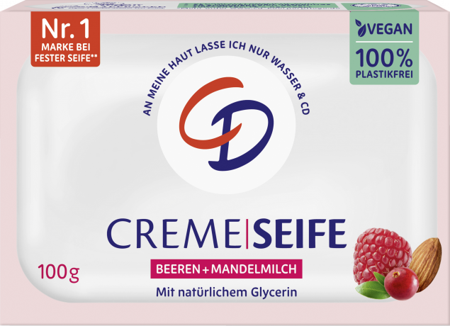 CD Cremeseife Beeren & Mandelmilch 100 g, Крем-мыло с ягодным ароматом и миндальным молоком для мягкого очищения, 100 г