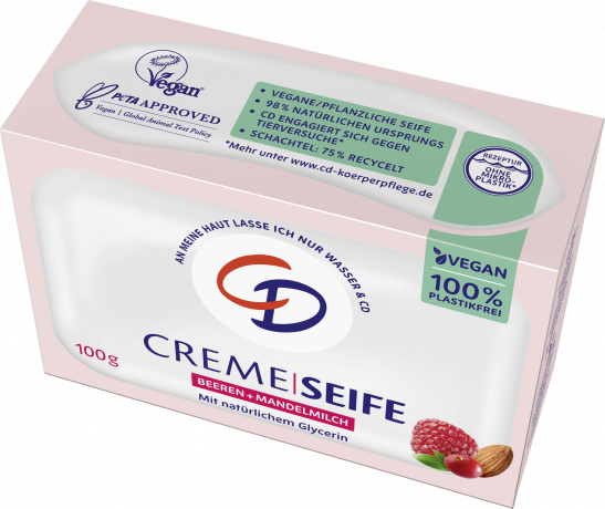 CD Cremeseife Beeren & Mandelmilch 100 g, Крем-мыло с ягодным ароматом и миндальным молоком для мягкого очищения, 100 г