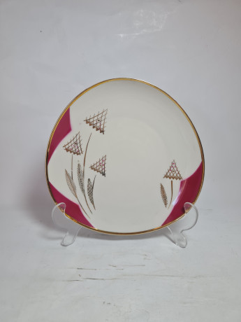 Чайное трио винтажное Mitterteich Bavaria в розово-белых тонах с золотым декором, фарфор, Германия, 1960-70гг.