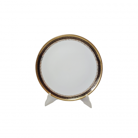 Neuerer Qualitatporzellan Bavaria Белая фарфоровая тарелка с золотым декором и темно-синей окантовкой, 26,5 x 3 см, Германия, 1960-70гг.