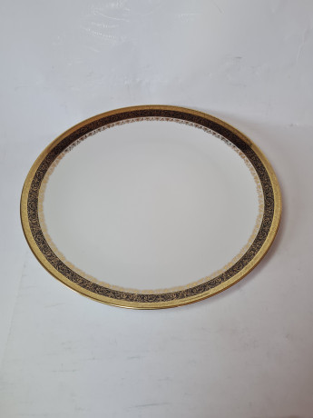 Neuerer Qualitatporzellan Bavaria Белая фарфоровая тарелка с золотым декором и темно-синей окантовкой, 26,5 x 3 см, Германия, 1960-70гг.