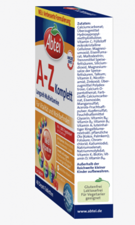 Abtei A-Z Complete 3 x 40st (120stk) Мультивитамины От А до Z Komplette в таблетках, на 100% покрывают суточную потребность, 40 шт x 3 упаковки