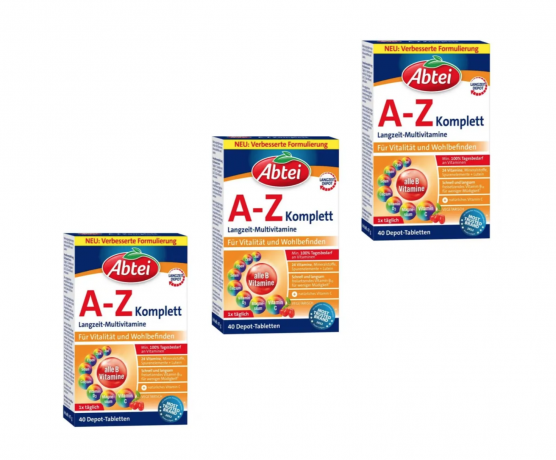 Abtei A-Z Complete 3 x 40st (120stk) Мультивитамины От А до Z Komplette в таблетках, на 100% покрывают суточную потребность, 40 шт x 3 упаковки