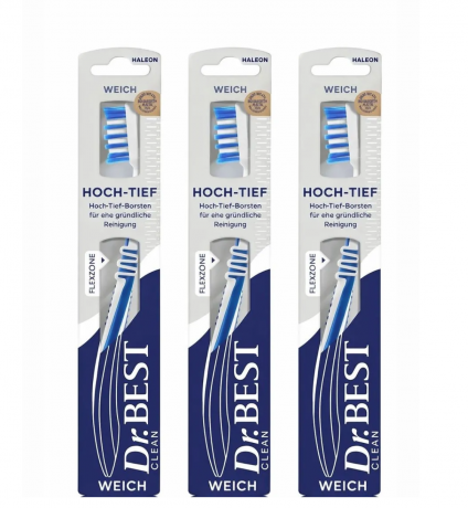 Dr.BEST Classic Hoch-Tief weich Zahnburste 3stk, Мягкая зубная щетка, зубная щетка soft для чувствительных зубов и десен, межзубная очистка, Набор 3 шт