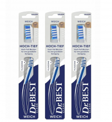 Dr.BEST Classic Hoch-Tief weich Zahnburste 3stk, Мягкая зубная щетка, зубная щетка soft для чувствительных зубов и десен, межзубная очистка, Набор 3 шт 