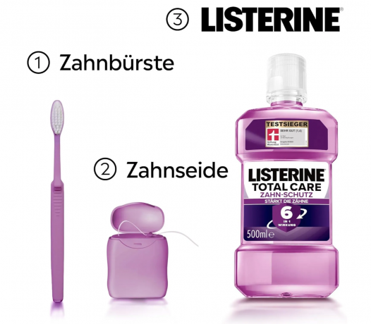 LISTERINE Total Care Tooth Protection 6 x 500 ml Ополаскиватель для полости рта для взрослых (Италия),  раствор, комплексная защита зубов и десен 6 в 1, антибактериальный, свежий мятный аромат Набор 6 шт х 500 мл (3000 мл)