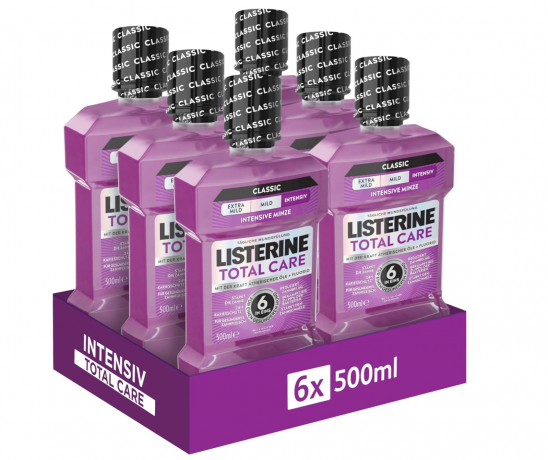 LISTERINE Total Care Tooth Protection 6 x 500 ml Ополаскиватель для полости рта для взрослых (Италия),  раствор, комплексная защита зубов и десен 6 в 1, антибактериальный, свежий мятный аромат Набор 6 шт х 500 мл (3000 мл)