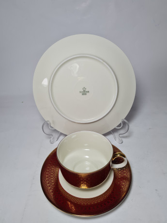 Scherzer Bavaria Бело-красное кофейное трио с позолоченным узором, Германия, 1960-70гг.