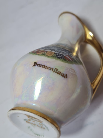 Ваза-кувшин винтажная Plankenhammer Zak Bavaria, фарфоровая с 24K позолотой "Боденское озеро", 10,5 x 5,5 см, Германия, 1960-70гг.
