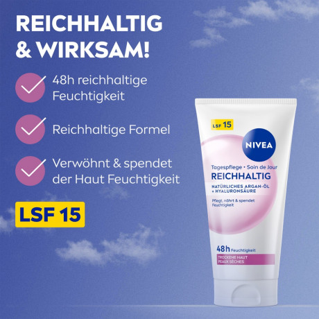 NIVEA Tagespflege Reichhaltig naturliches Argan-Ol + Hyaluronsaure, 50 ml, Нивеа дневной крем SPF 15 гиалуроновая кислота, масло ши, аргановое масло 50 мл