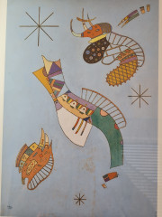 Картина винтажная репродукция &quot;Три звезды&quot; Василий Кандинский, холст, масло, 32,5 x 42 см, Франция, 1994г.