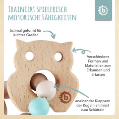 bieco Eule Greifling Holz Natur mit Silikon Kugel Baby Beissring 9cm Greifring Beissringe Игрушка для захвата совы из натурального дерева с силиконовым шариком