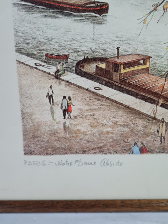 Картина винтажная Kunsthaus Schaller KG / Otriz Alfau "Собор Парижской Богоматери", под стеклом, 55 x 28 см, Германия, 1960-1970гг.